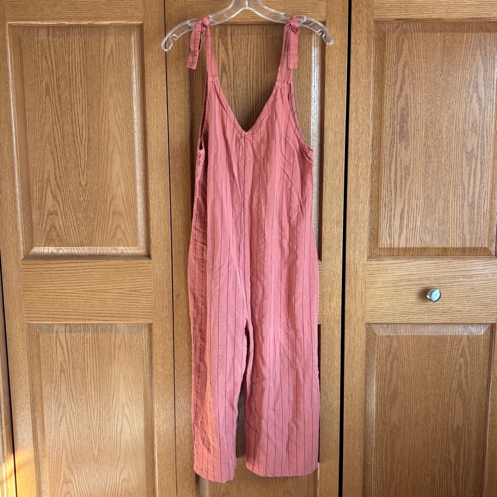 URBAN Romantics Rose Pink Striped Tie-Shoulder Ankle Jumpsuit
